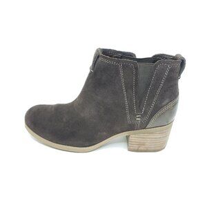 Clarks Maypearl Daisey Ankle Boot Bock Heel Brown Suede Leather Womens Size 7.5